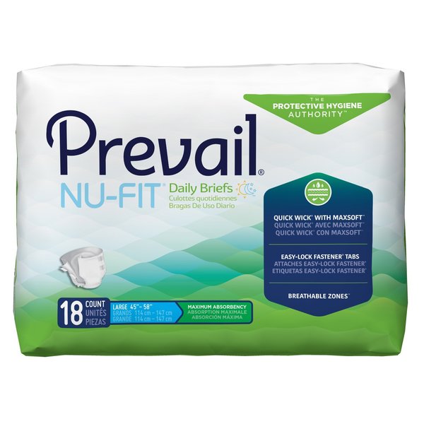 Prevail Nu-Fit Incontinence Brief L Breathable, Maximum, PK 18 NU-013/1